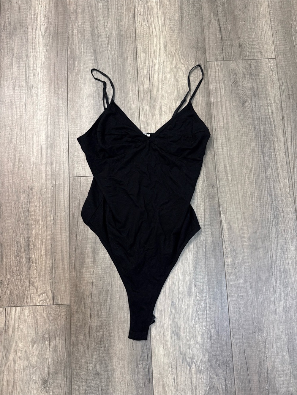 Reformation Black V-Neck Slim Strap Bodysuit
